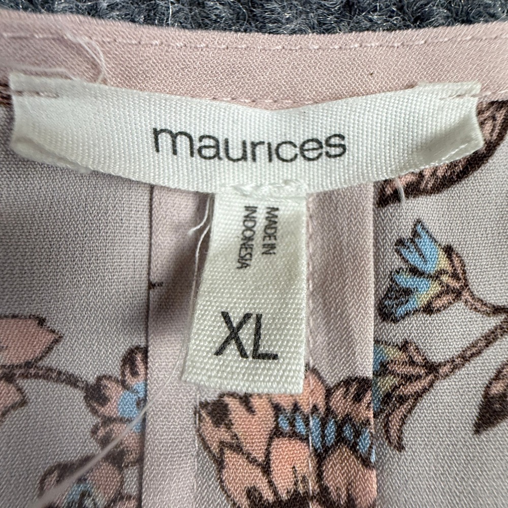 Maurices Womens XL Floral Long Sleeve Blouse Pink Botanical Button Cuff Top 3494 - Picture 3 of 10